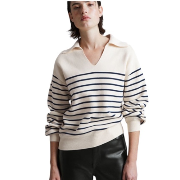 Paris Atelier & Other Stories Relaxed Collar Sweater NWOT Intarsia Knit Stripe - Picture 10 of 10